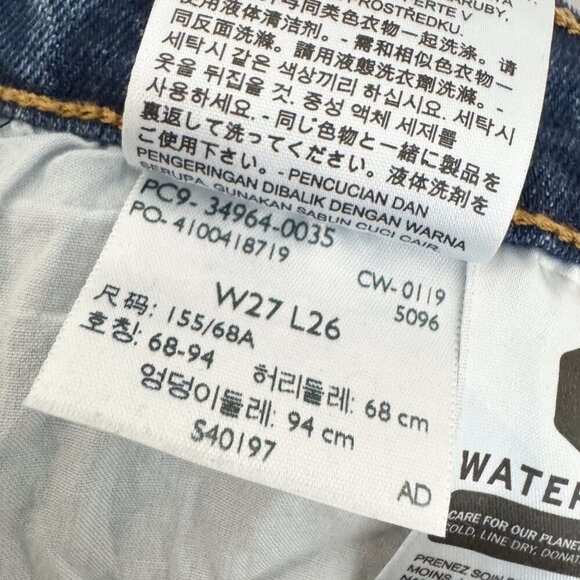 Levi’s Wedgie Straight Leg Dark Wash Blue Jeans Button Fly Raw Hem Pink Size 27 - Picture 6 of 9